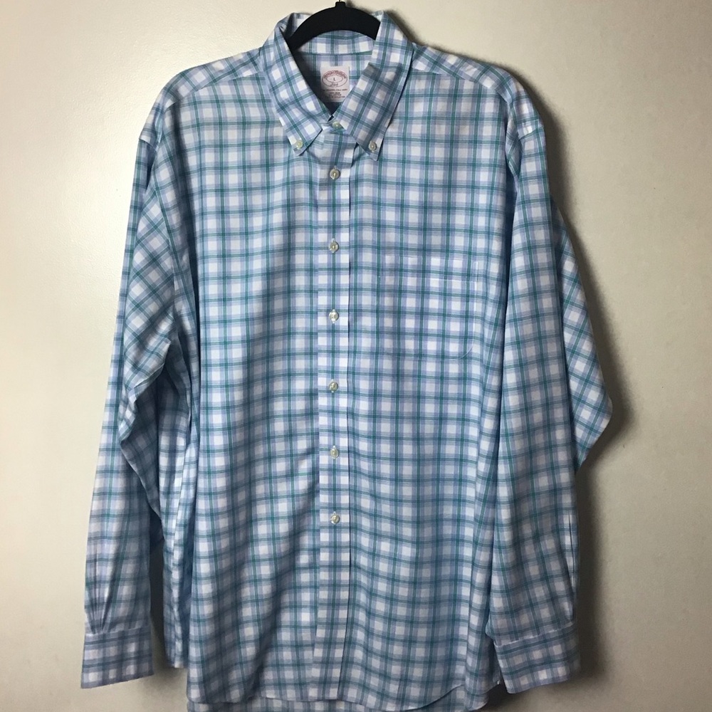 Brooks Brothers blue and green plaid long sleeve button down shirt. Large